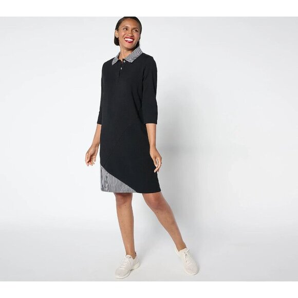 Sport Savvy Regular 3/4 slv Pieced Stripe French Terry Dress Black XL A655355 - Picture 1 of 1